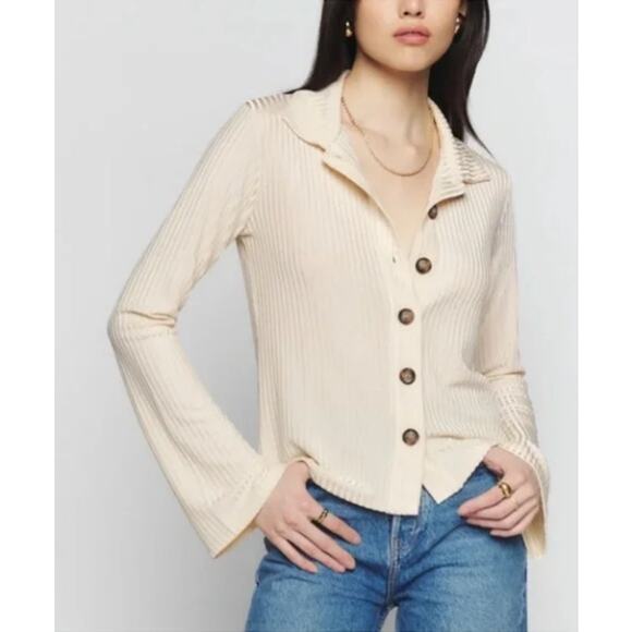 Reformation Esmeray Knit Top Cream Small Ivory - Picture 1 of 13